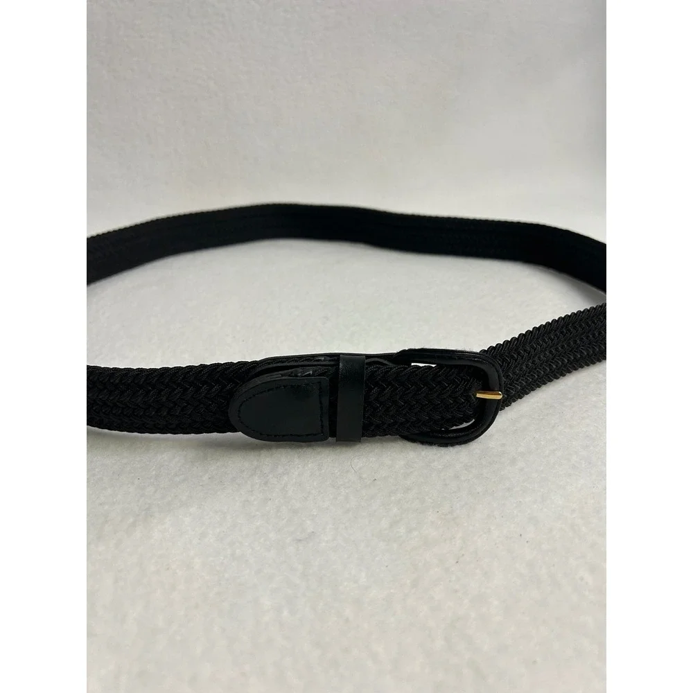 Classic Minimalist Mens Size L 38-40 Black Braided Elastic Stretch Belt